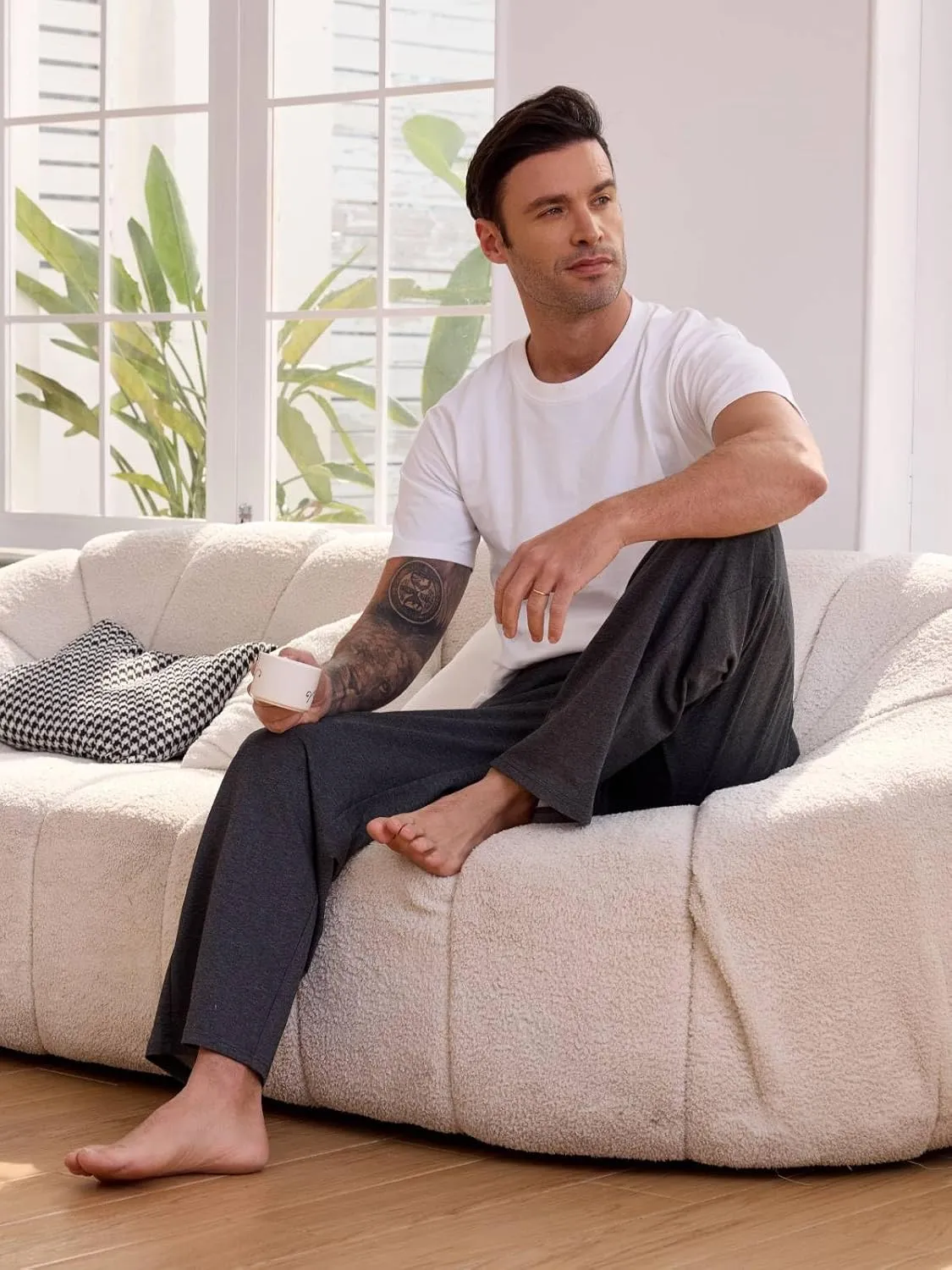 Men's Cotton Yoga Sweatpants Athletic Lounge Pants Open Bottom Casual Loose Sweat Pants for Men with Pockets