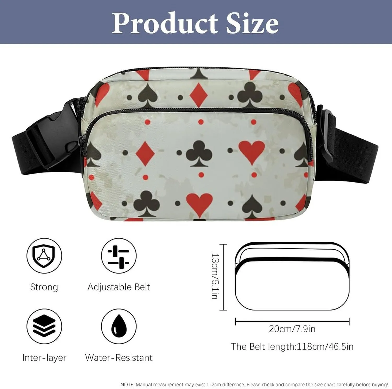Mens Crossbody Workout Belt Bag Compatible with Poker Card Pattern Water-Resistant Fanny Pack for Hiking/Jogging