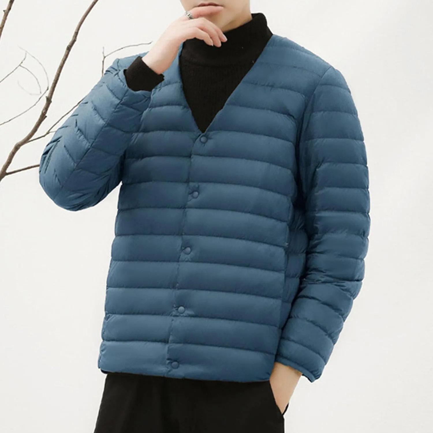 Men's Down Jacket Male Lightweight Puffer Winter Collarless Jacket Man Warm Inner Down Jacket Liner