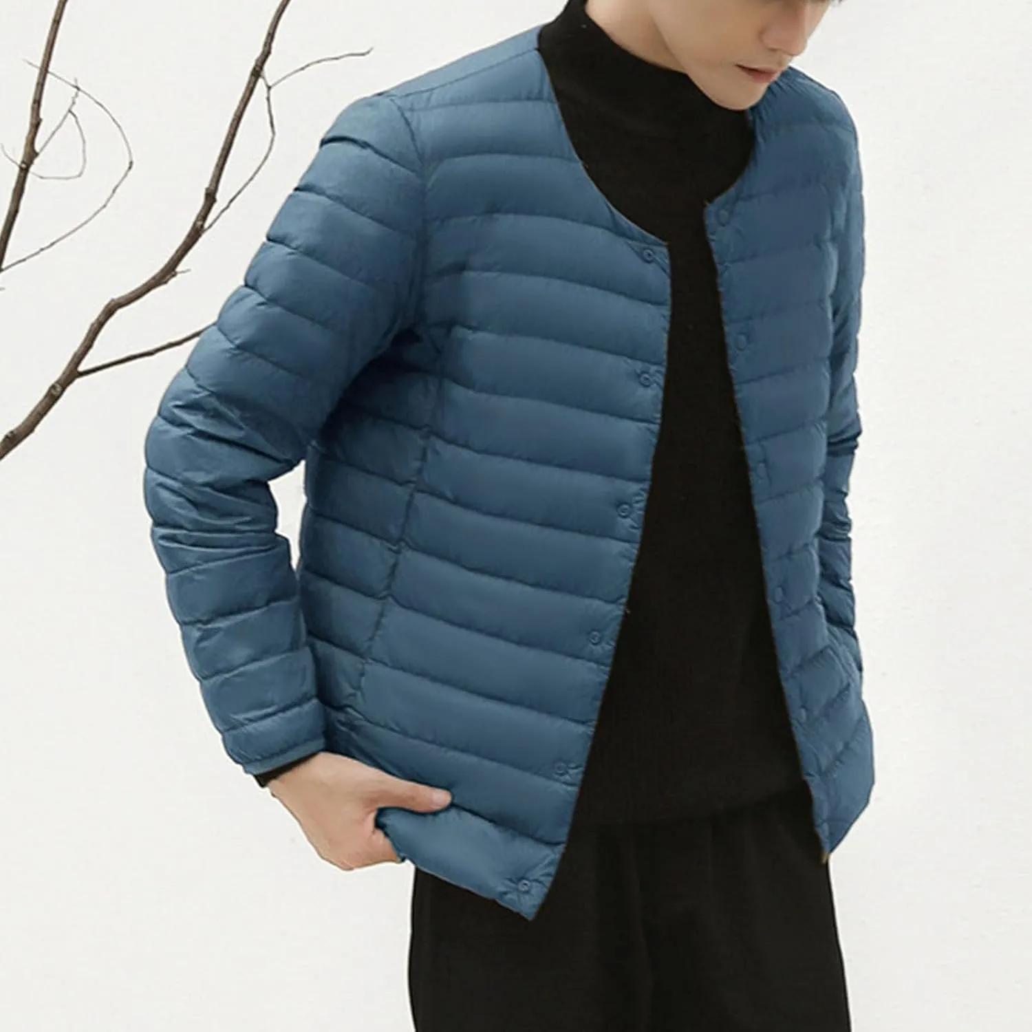 Men's Down Jacket Male Lightweight Puffer Winter Collarless Jacket Man Warm Inner Down Jacket Liner