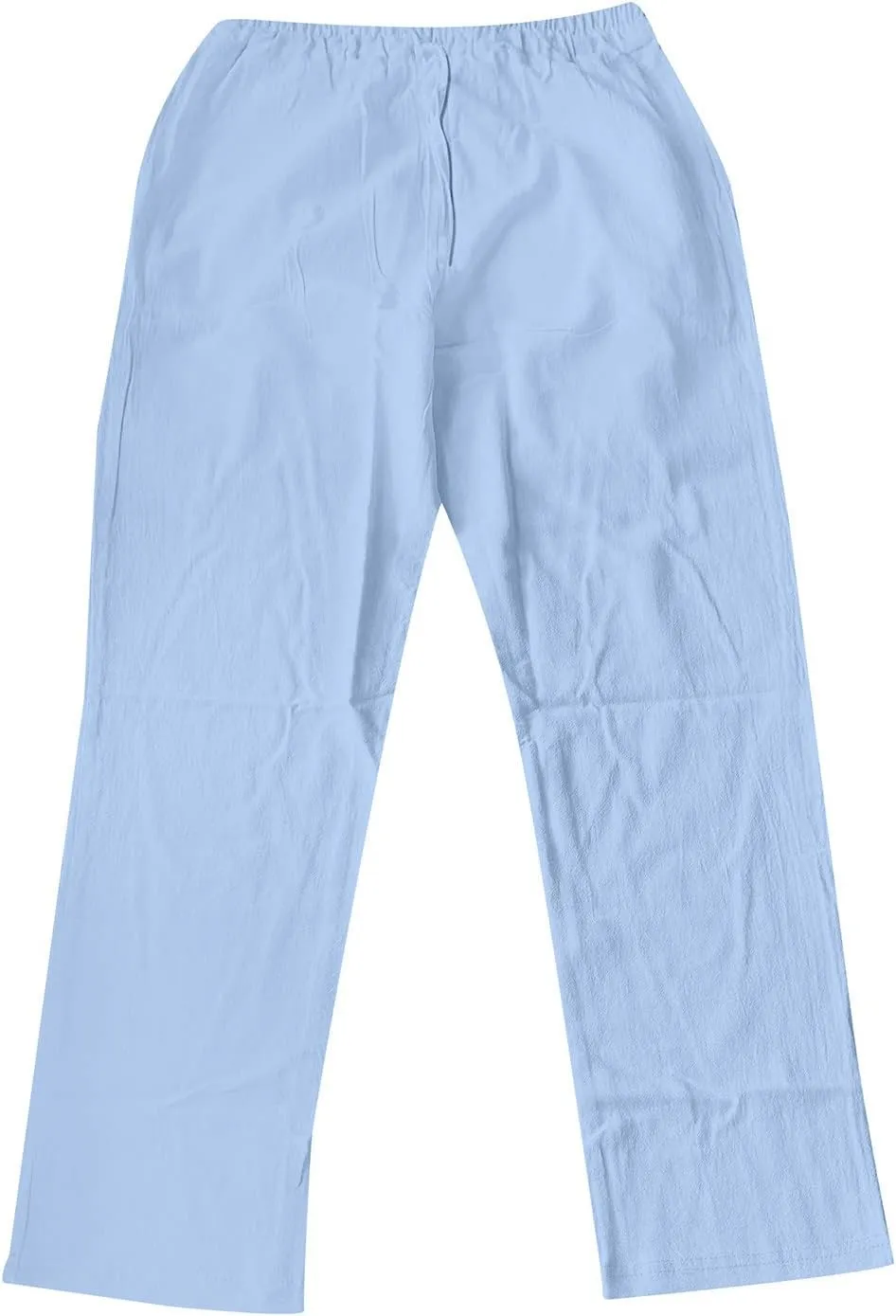 Mens Fashion Casual Solid Color Cotton and Linen Pants Elastic Waist Drawstring Pants Trousers with Pockets