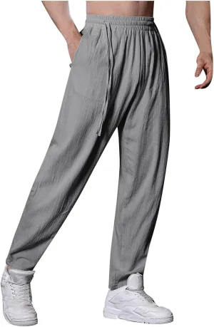 Mens Fashion Pants Casual Summer Hawaii Print Beach Pants Elastic Waist Drawstring Baggy Trousers with Pockets Chino Pants Men