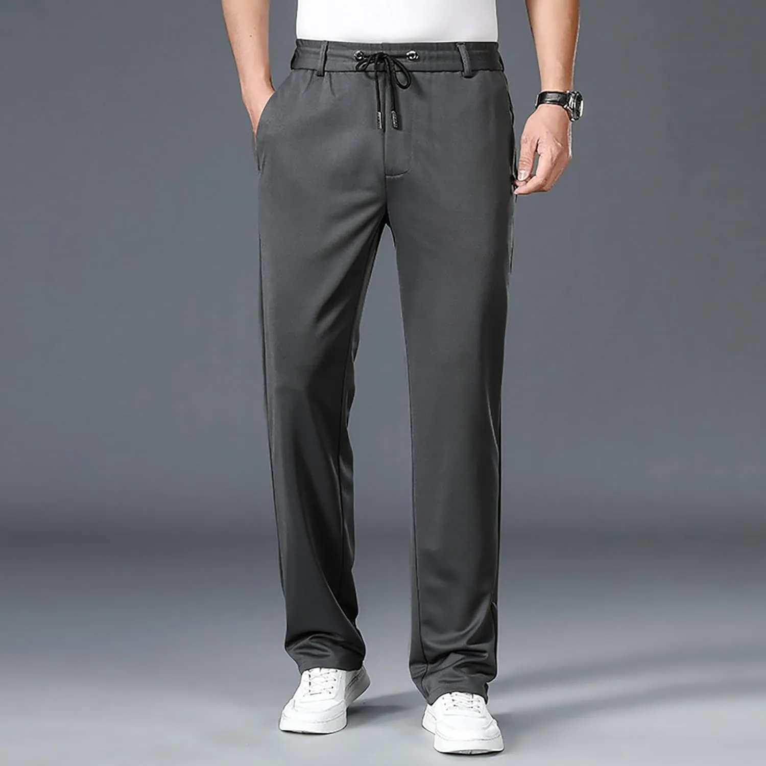 Men's Fashion Thin Solid Color Casual Elastic Sweatpants Chinos Pants Men Slim Fit