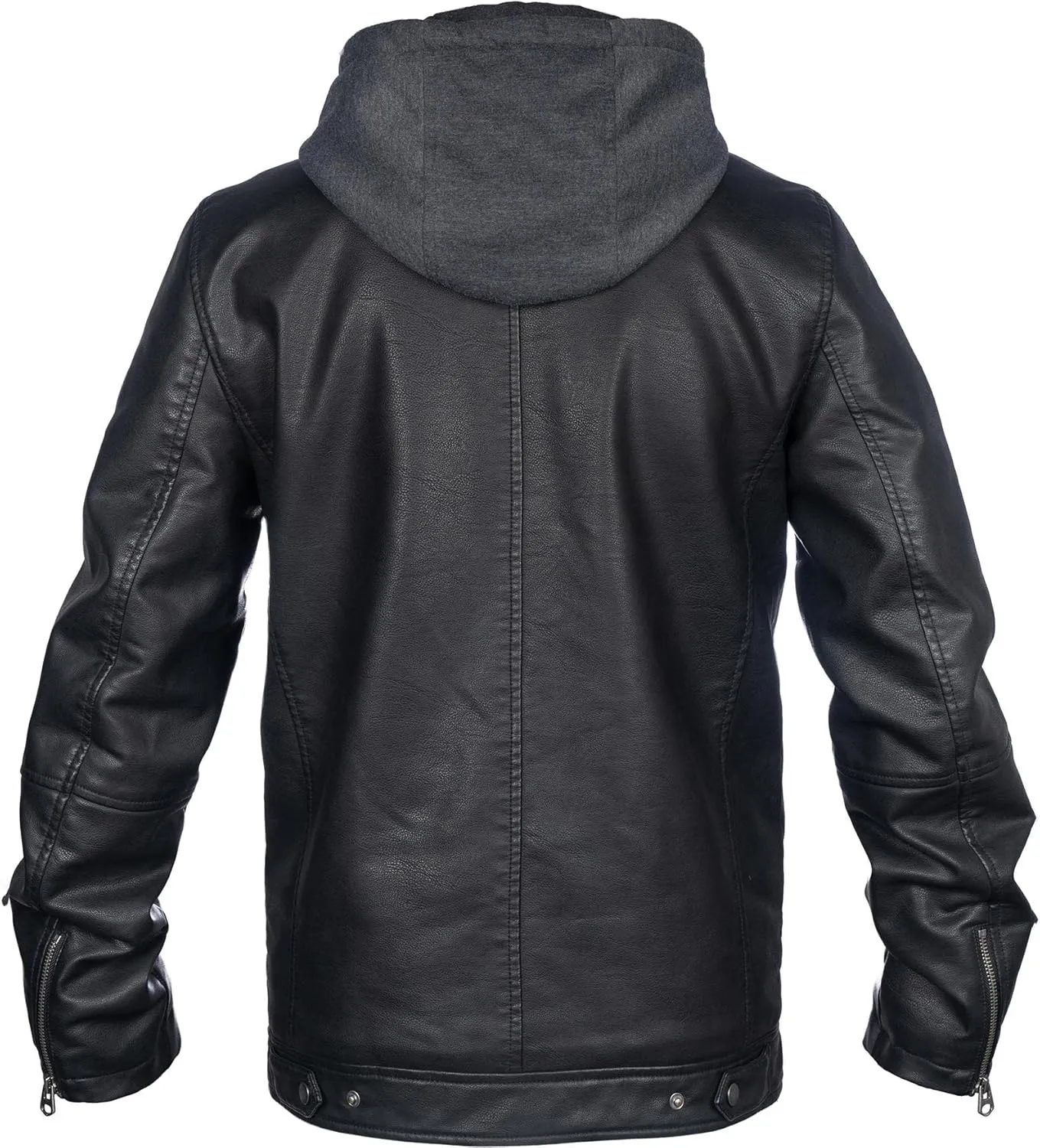 Mens Faux Leather Jacket, Padded Windbreaker, Motorcycle Biker Bomber Coat with Hood