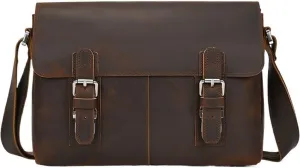Mens Genuine Leather Messenger Bag Sling Outdoor Travel Casual Events Water Resistant Laptop Briefcase Work Bag
