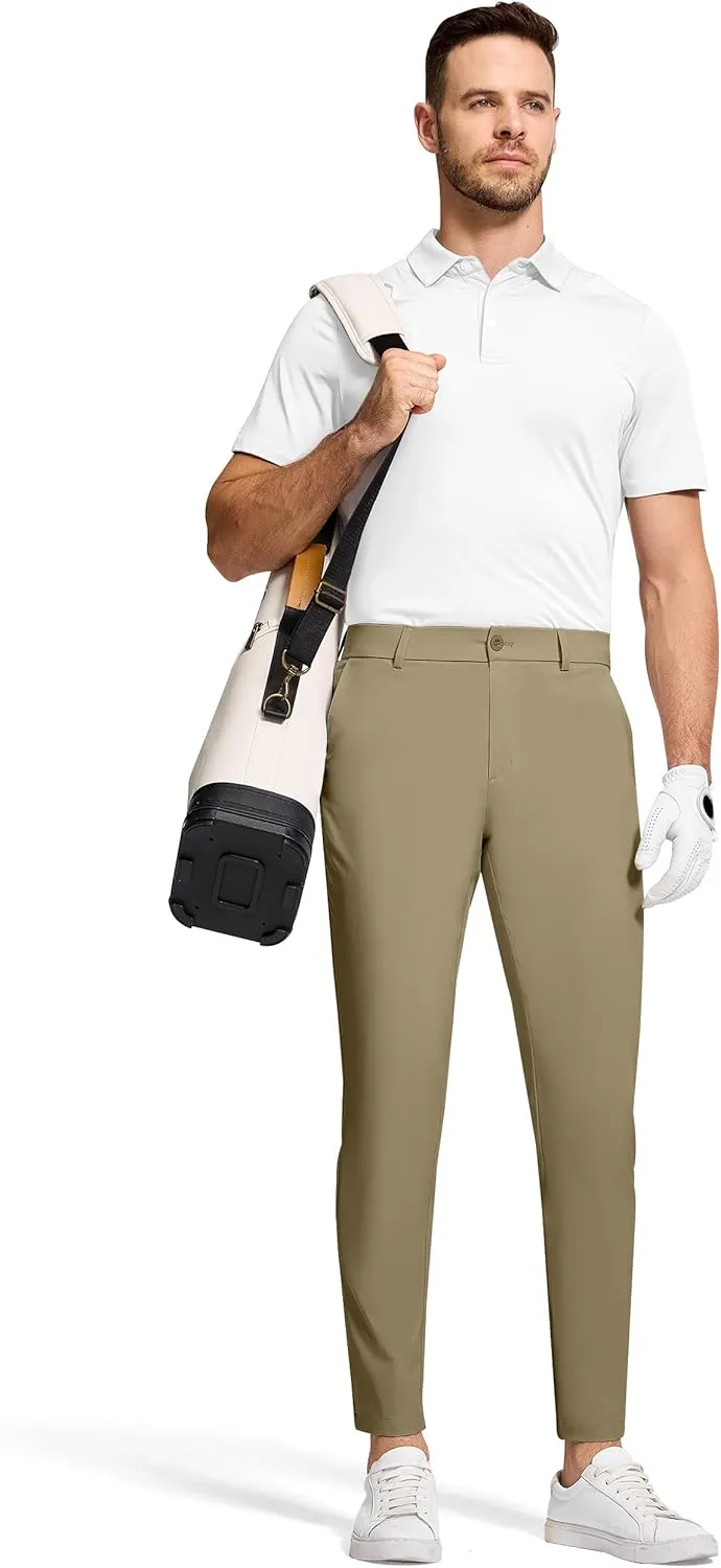 Men's Golf Dress Pants 30" Inseam Stretch Skinny Tapered Lightweight Breathable Chino Trousers with Pockets for Casual Work