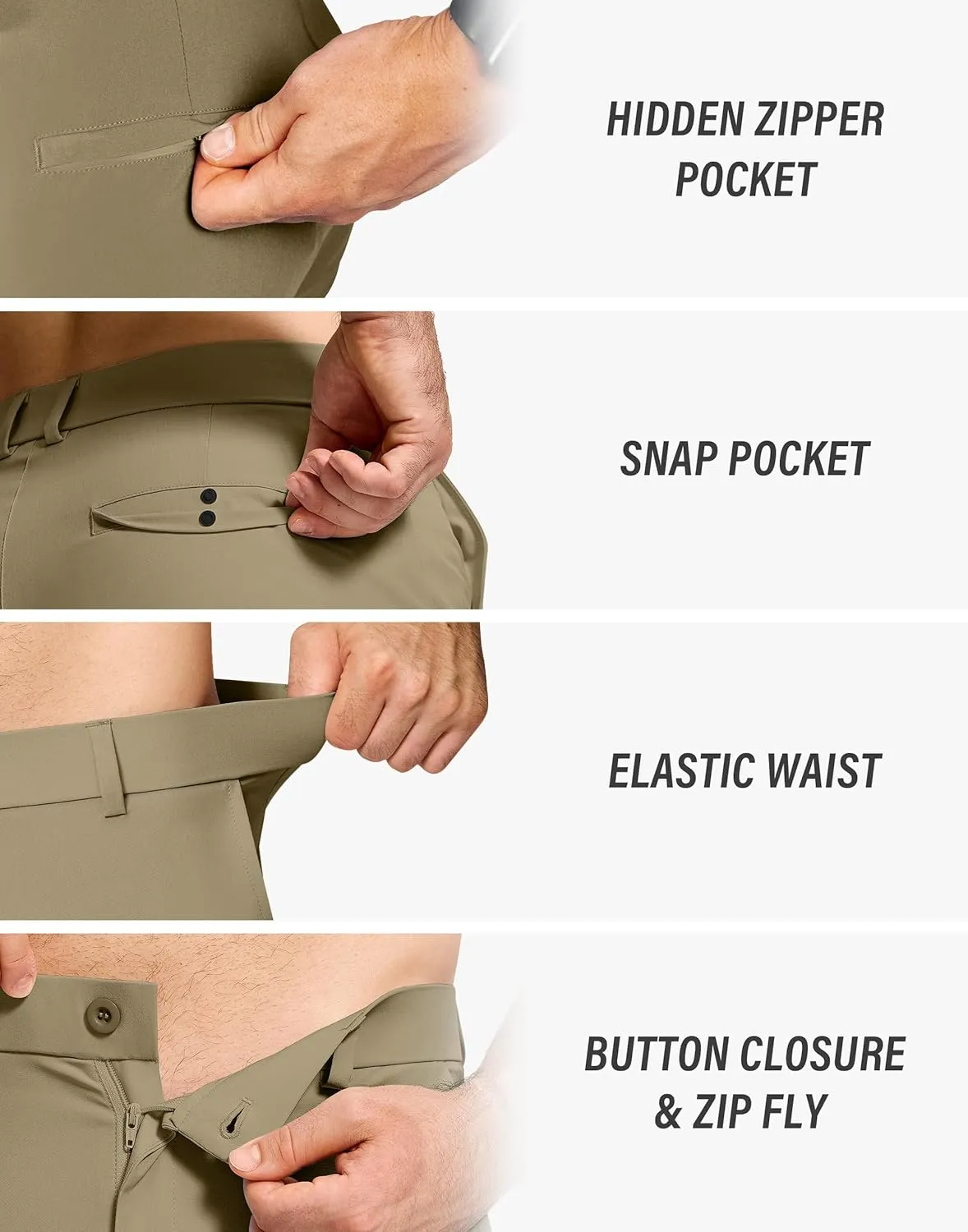 Men's Golf Dress Pants 30" Inseam Stretch Skinny Tapered Lightweight Breathable Chino Trousers with Pockets for Casual Work