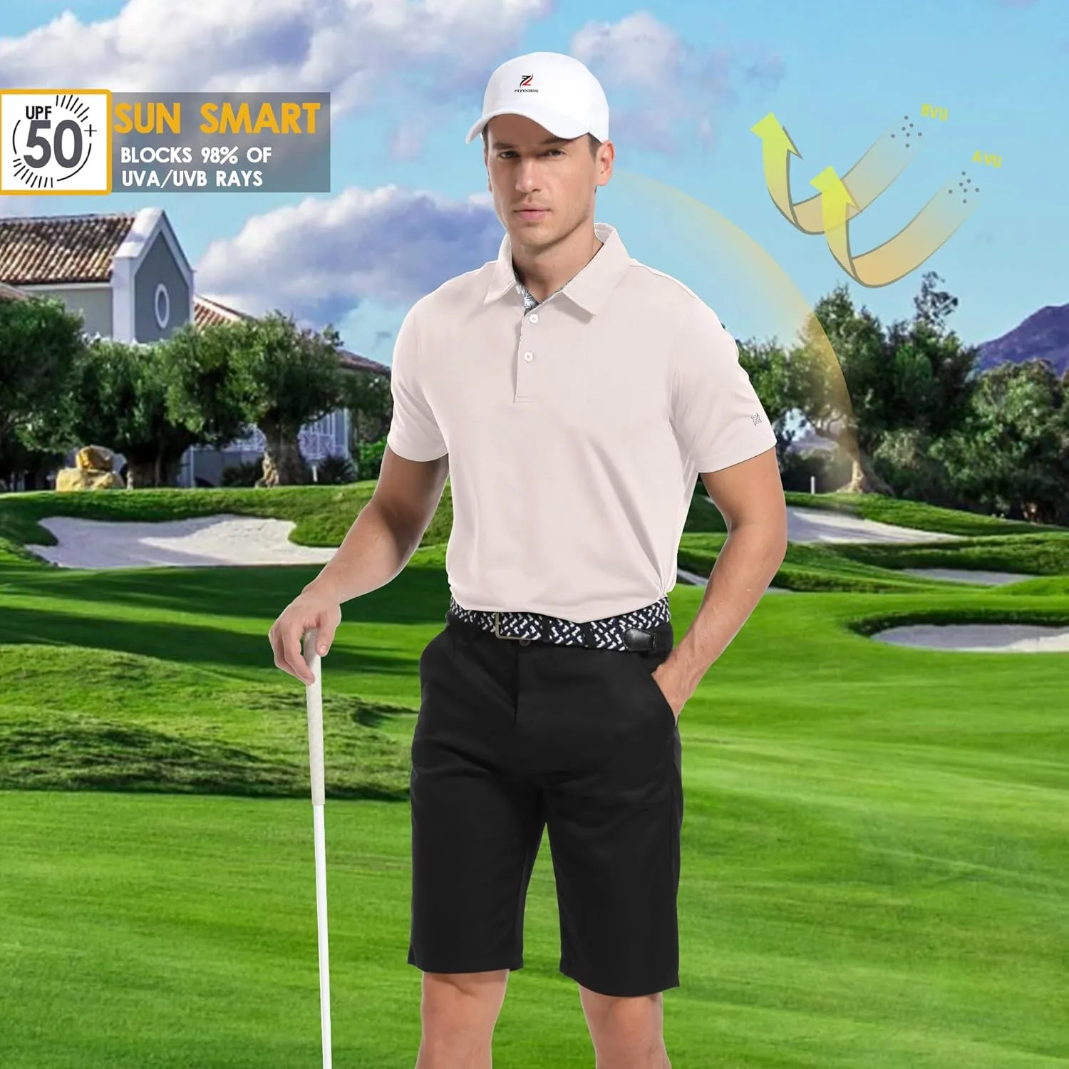 Mens Golf Polo Shirt Moisture Wicking Dry Fit Performance Sport Pin Striped Short Sleeve Golf Shirts for Men