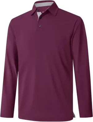 Mens Golf Shirt Short and Long Sleeve Moisture Wicking Dry Fit Performance Solid Casual Pique Golf Polo Shirts for Men