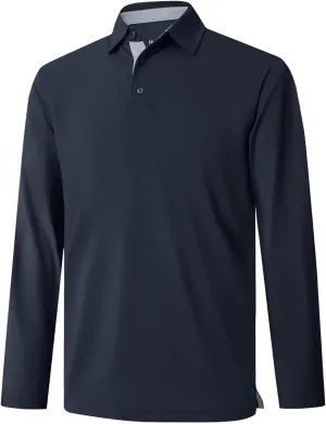 Mens Golf Shirt Short and Long Sleeve Moisture Wicking Dry Fit Performance Solid Casual Pique Golf Polo Shirts for Men