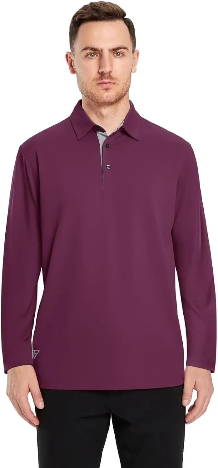 Mens Golf Shirt Short and Long Sleeve Moisture Wicking Dry Fit Performance Solid Casual Pique Golf Polo Shirts for Men