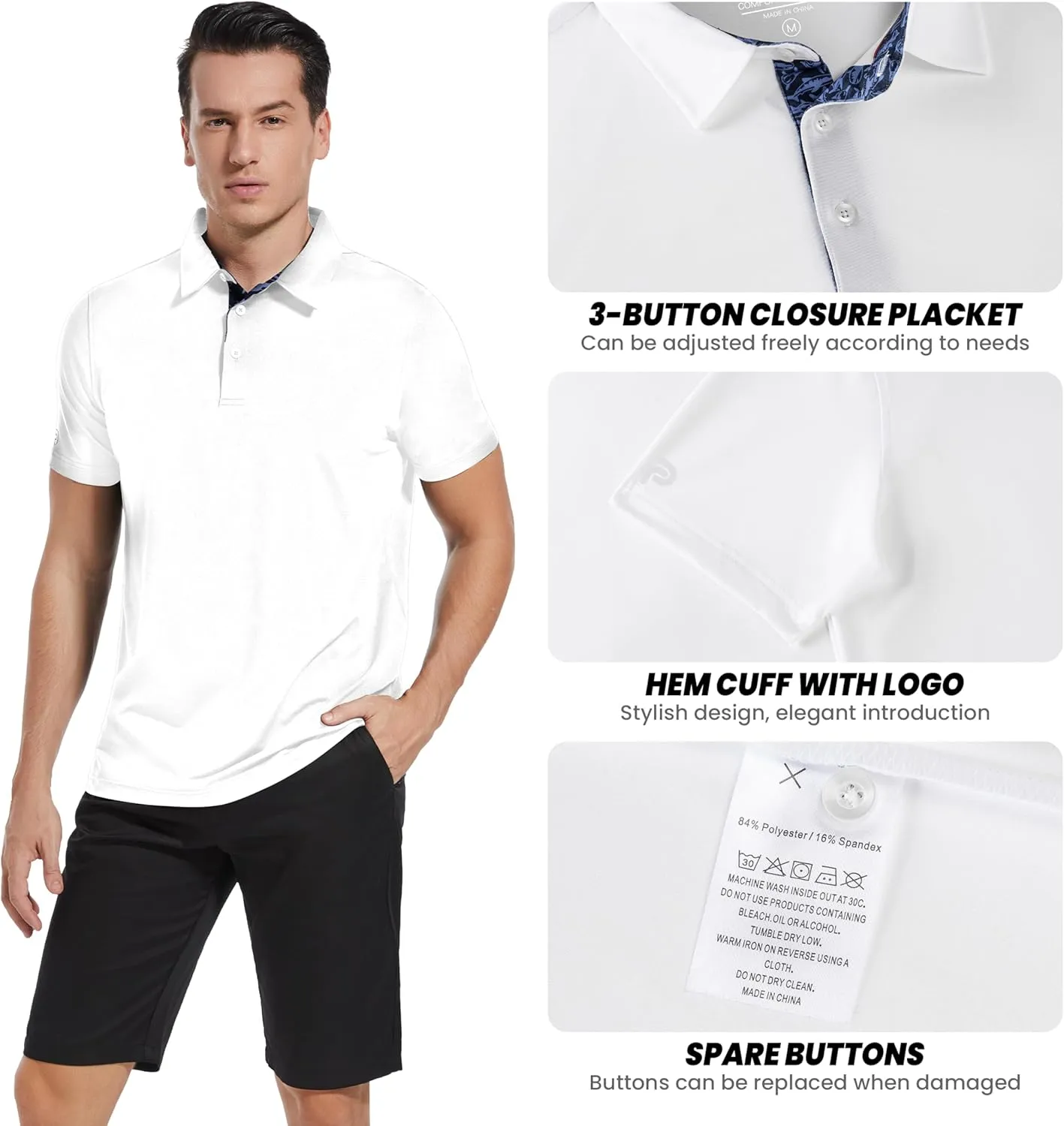 Mens Golf Shirt Short Sleeve Moisture Wicking Dry Fit Performance Casual Solid Collared Golf Polo Shirts for Men