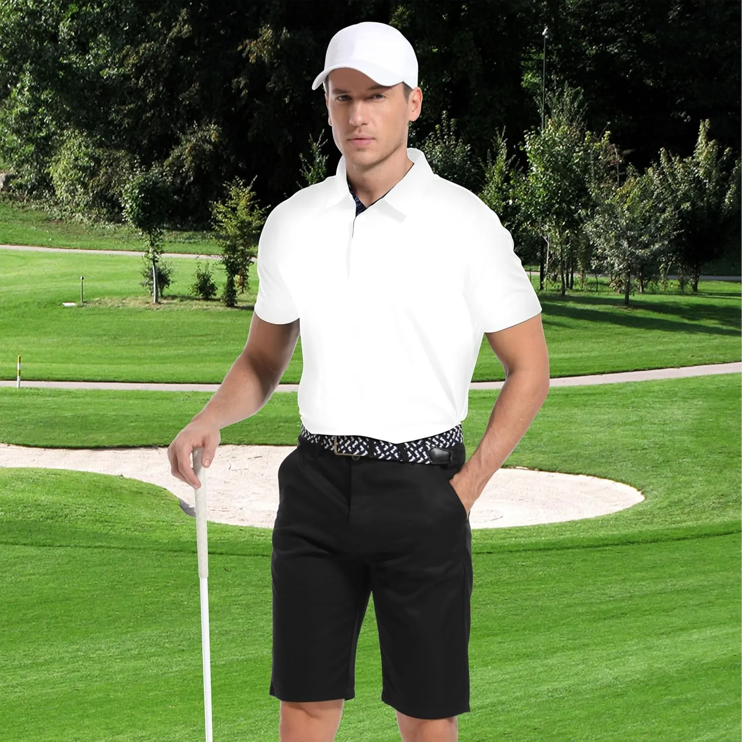 Mens Golf Shirt Short Sleeve Moisture Wicking Dry Fit Performance Casual Solid Collared Golf Polo Shirts for Men