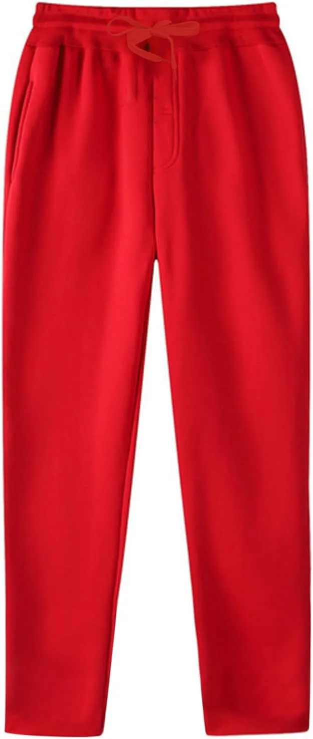 Mens Heavyweight Fleece Cargo Sweatpants, Baggy Drawstring Elastic Waist Pockets Loose Jogger Athletic Pants
