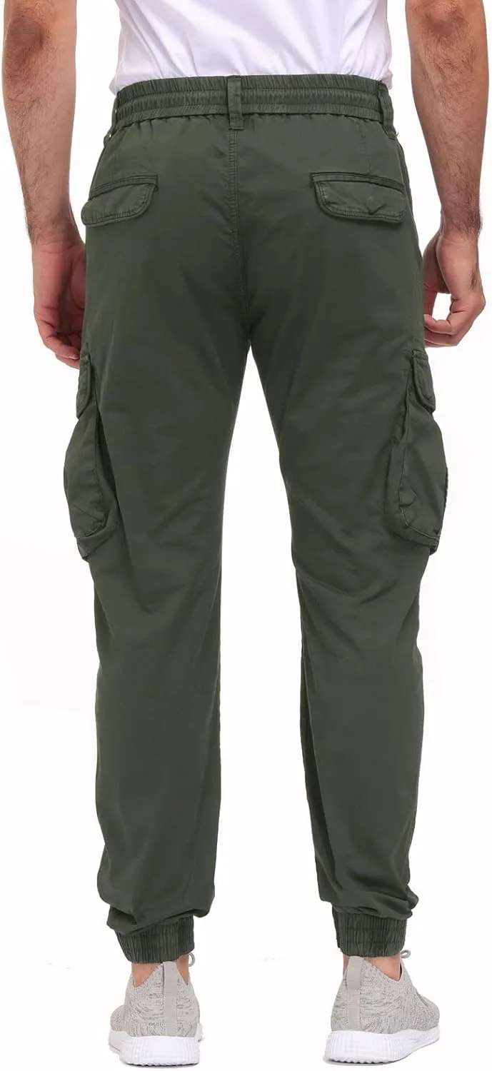 Men's Hiking Cargo Pants Joggers Slim Fit Stretch Lightweight Casual Work Pants with Pockets Drawstring Waist
