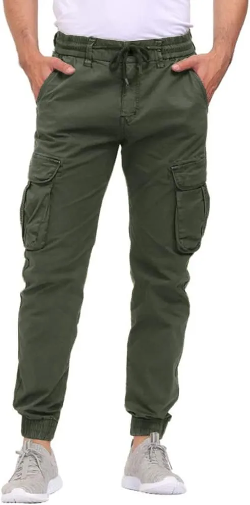 Men's Hiking Cargo Pants Joggers Slim Fit Stretch Lightweight Casual Work Pants with Pockets Drawstring Waist