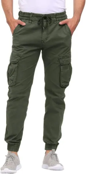 Men's Hiking Cargo Pants Joggers Slim Fit Stretch Lightweight Casual Work Pants with Pockets Drawstring Waist