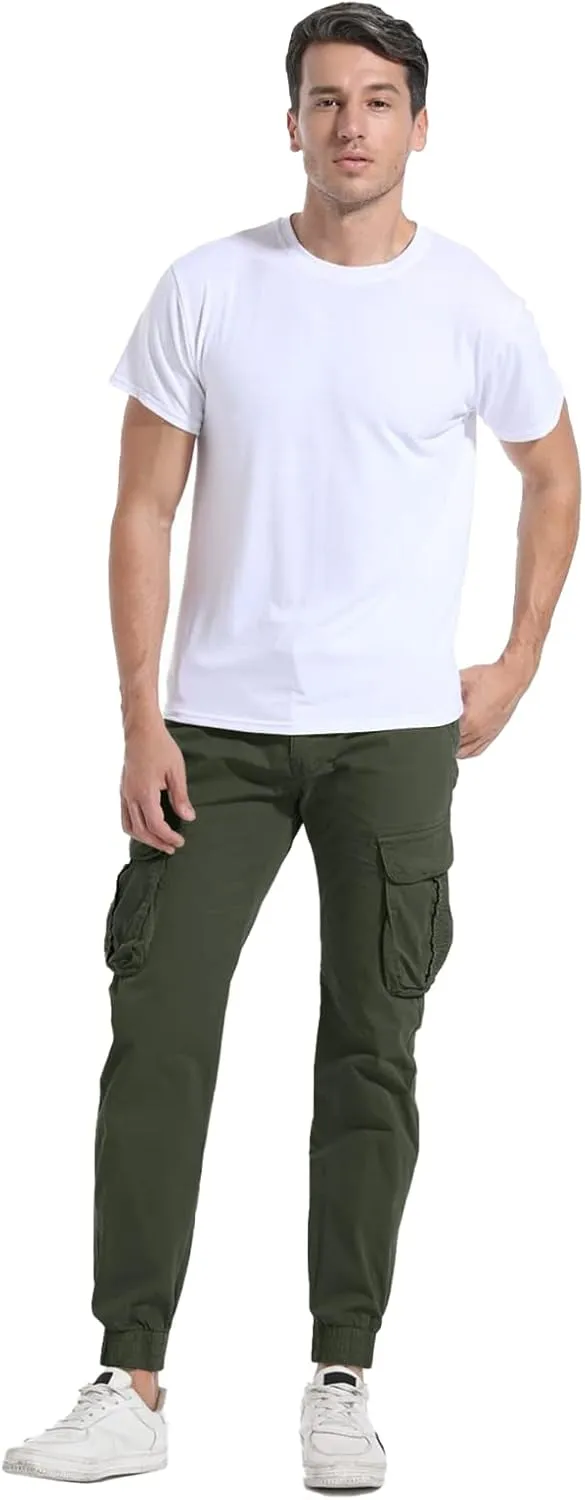 Men's Hiking Cargo Pants Joggers Slim Fit Stretch Lightweight Casual Work Pants with Pockets Drawstring Waist