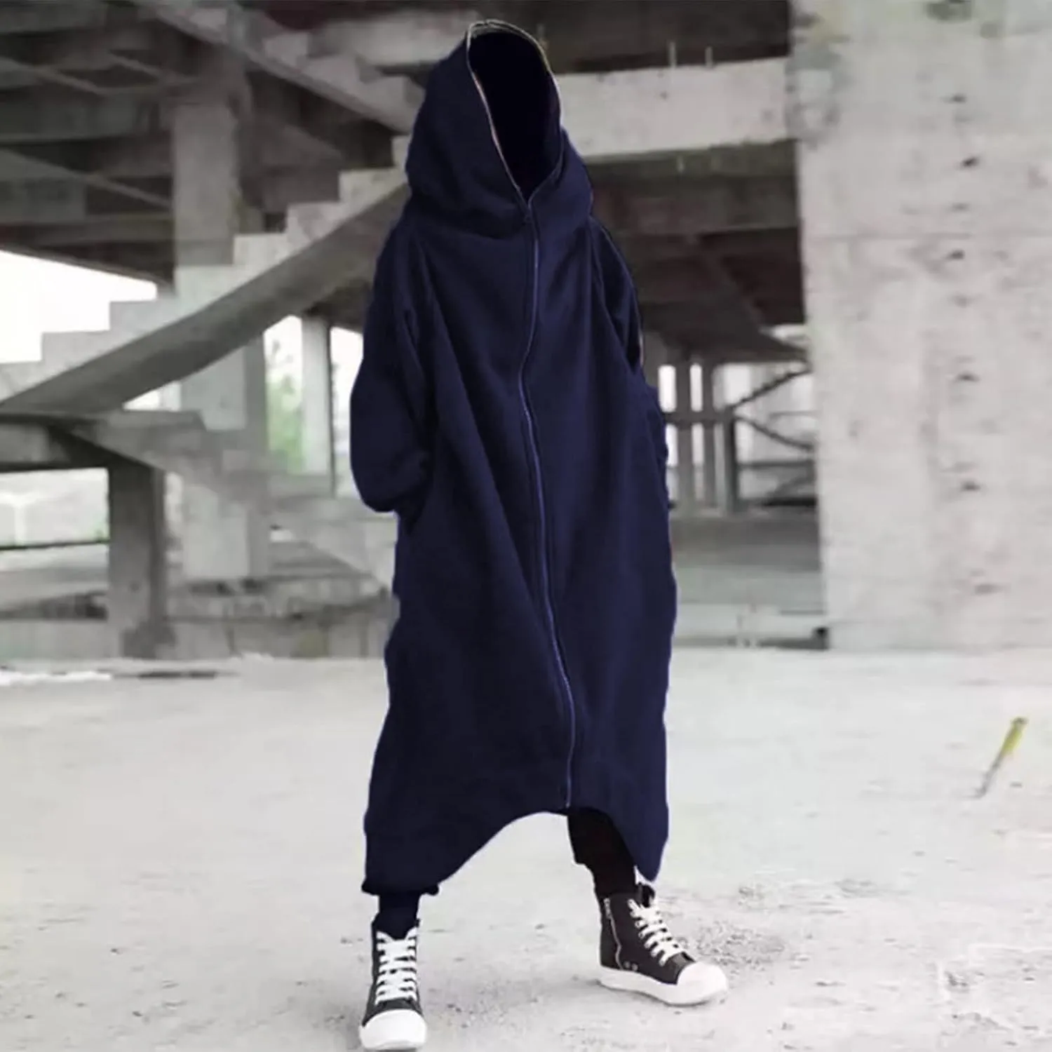 Mens Hoodies Men's Dark Style Solid Color Long Cardigan Cloak Coat Hooded Sweater Jacket