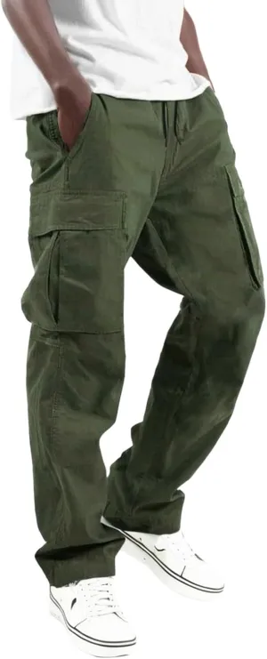 Men's Lightweight Fleece Cargo Sweatpants Baggy Elastic Waist Drawstring Pants Pockets Running Joggers Trousers
