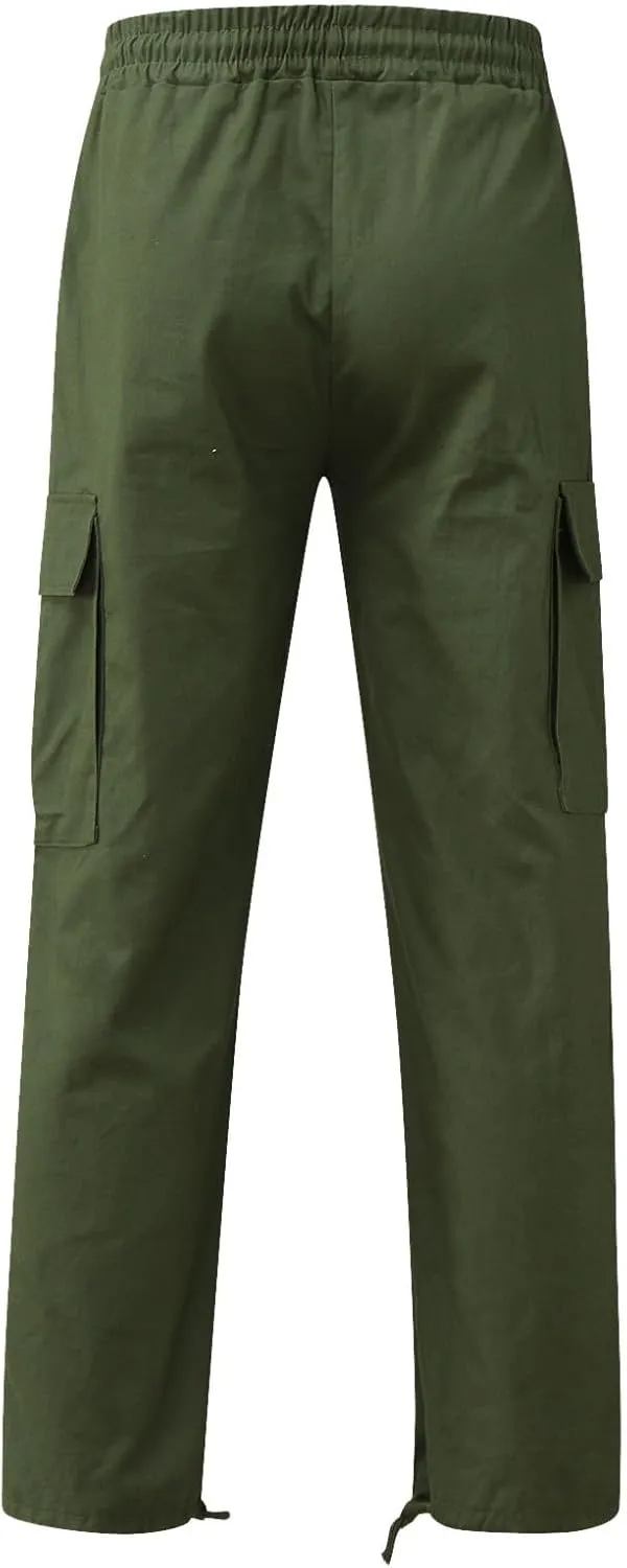Men's Lightweight Fleece Cargo Sweatpants Baggy Elastic Waist Drawstring Pants Pockets Running Joggers Trousers