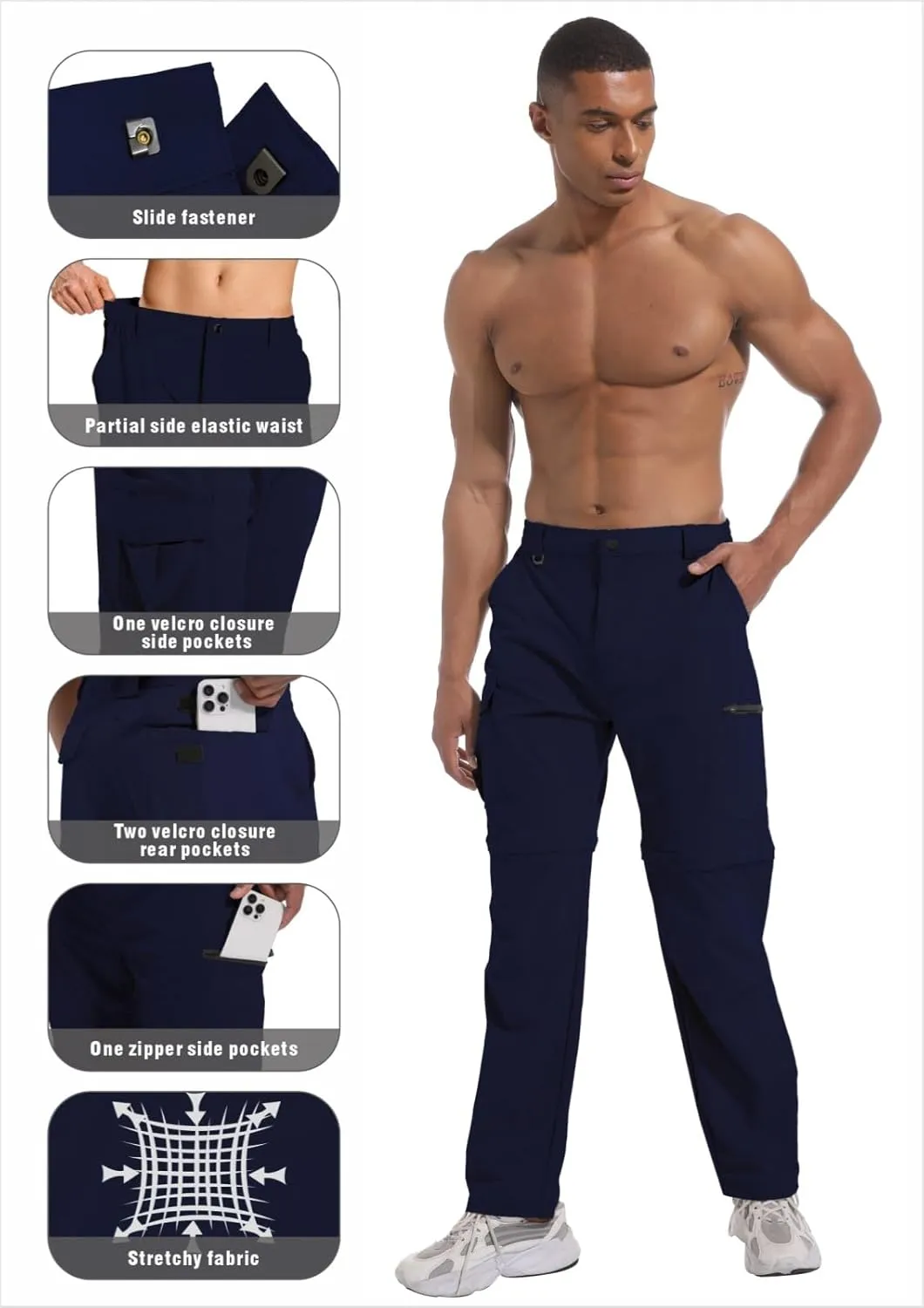 Mens Outdoor Hiking Pants Convertible Lightweight Water Resistant Quick Dry Zip Off Fishing Travel Camping Tactical Pants