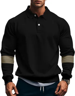 Mens Quarter Sweatshirt Casual Long Sleeve Polo Collar Quilted Sweatshirt Striped Button Pullover Shirts