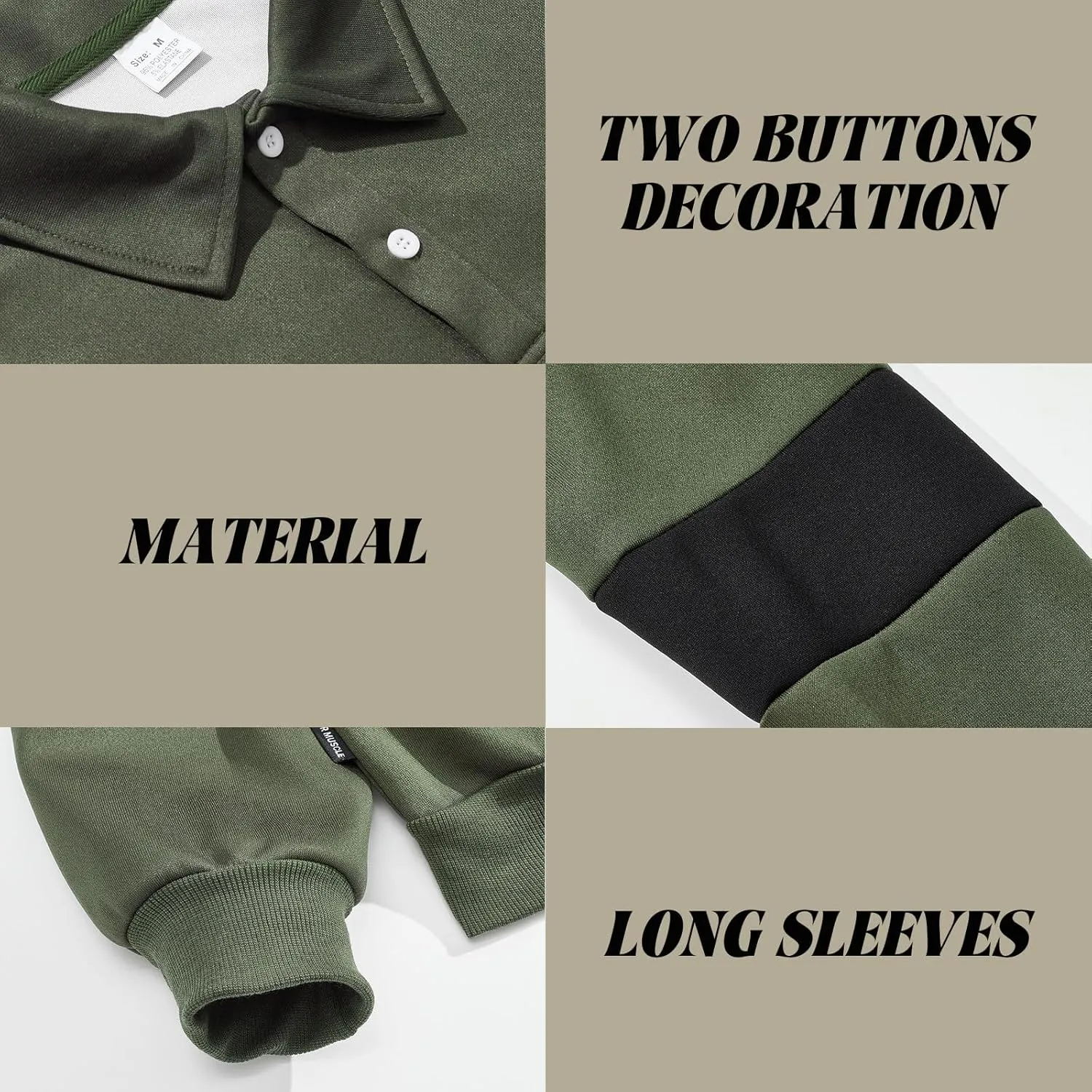 Mens Quarter Sweatshirt Casual Long Sleeve Polo Collar Quilted Sweatshirt Striped Button Pullover Shirts
