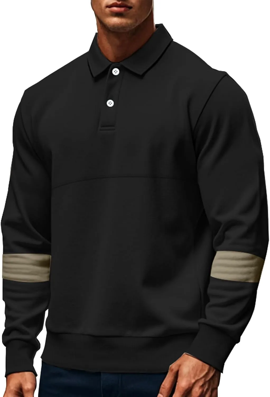 Mens Quarter Sweatshirt Casual Long Sleeve Polo Collar Quilted Sweatshirt Striped Button Pullover Shirts