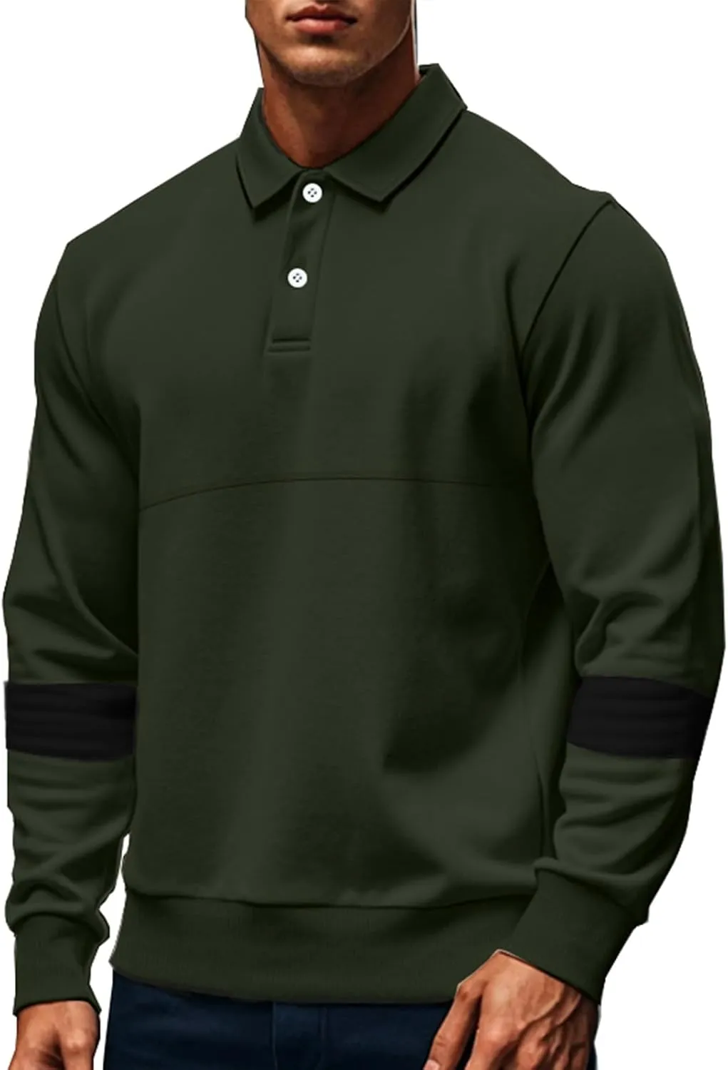 Mens Quarter Sweatshirt Casual Long Sleeve Polo Collar Quilted Sweatshirt Striped Button Pullover Shirts