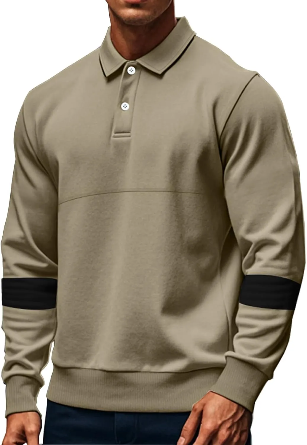 Mens Quarter Sweatshirt Casual Long Sleeve Polo Collar Quilted Sweatshirt Striped Button Pullover Shirts