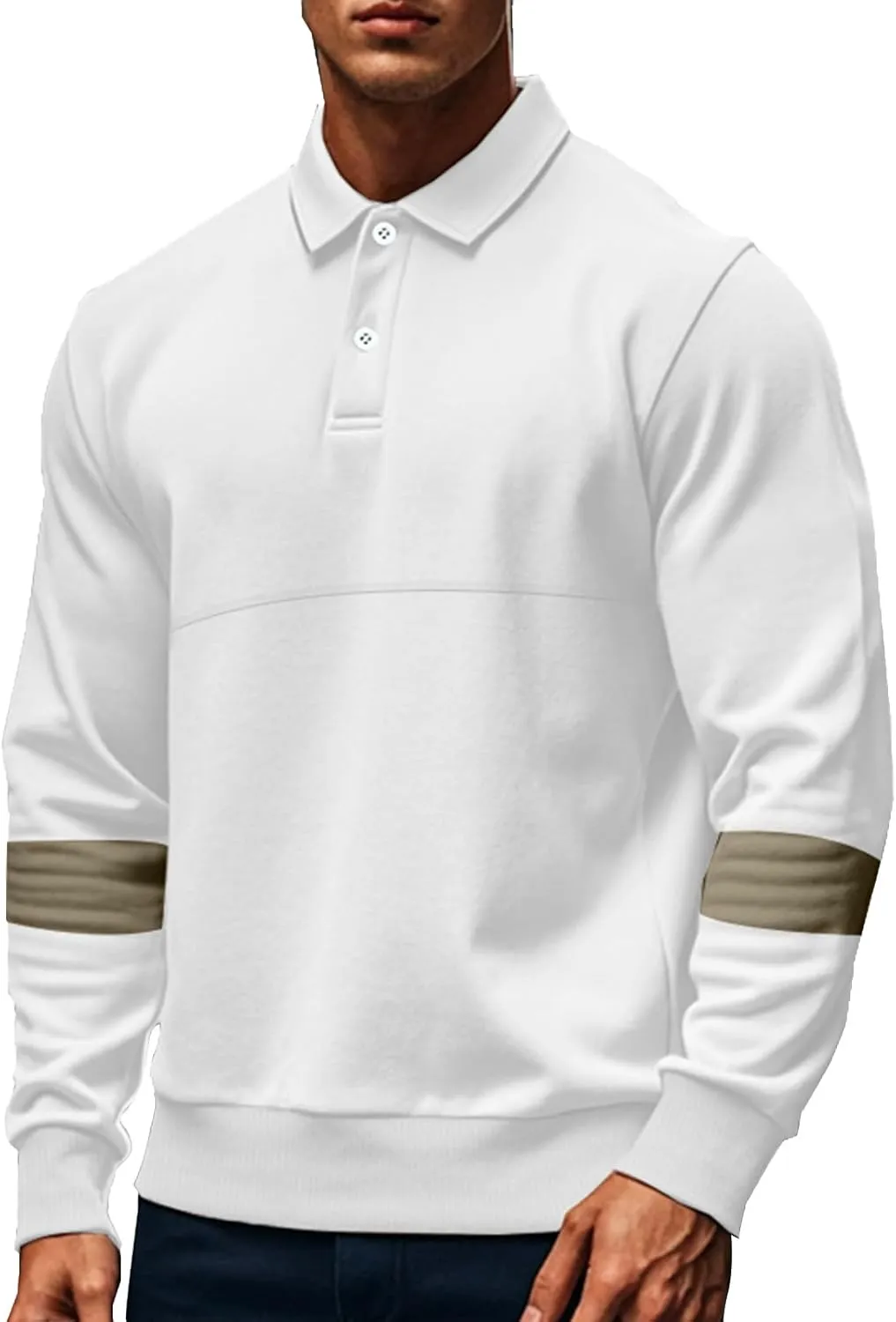 Mens Quarter Sweatshirt Casual Long Sleeve Polo Collar Quilted Sweatshirt Striped Button Pullover Shirts
