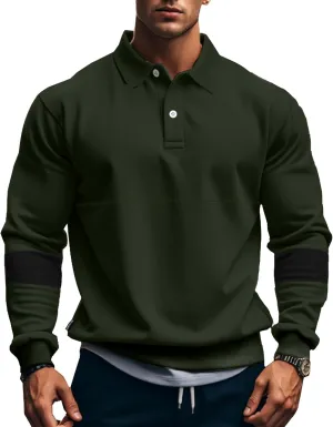 Mens Quarter Sweatshirt Casual Long Sleeve Polo Collar Quilted Sweatshirt Striped Button Pullover Shirts