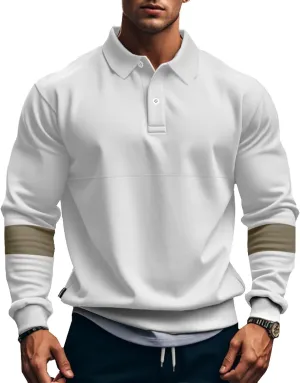 Mens Quarter Sweatshirt Casual Long Sleeve Polo Collar Quilted Sweatshirt Striped Button Pullover Shirts