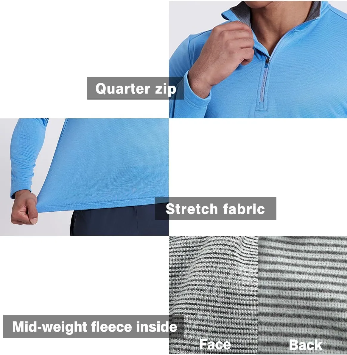 Men's Quarter Zip Pullover Fleece Sweatshirt UPF 50  Long Sleeve Golf Shirts Lightweight Athletic Sports Pullover Tops