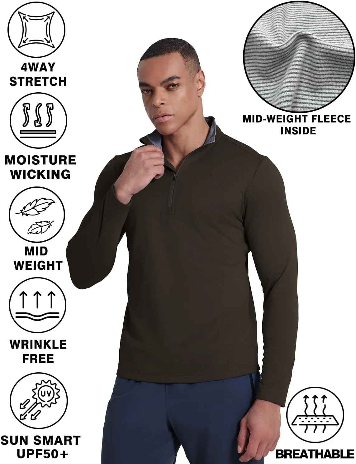 Men's Quarter Zip Pullover Fleece Sweatshirt UPF 50  Long Sleeve Golf Shirts Lightweight Athletic Sports Pullover Tops