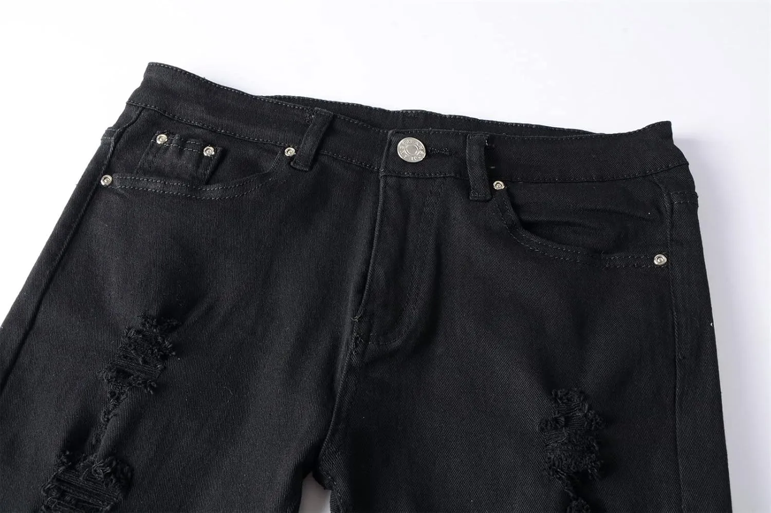 Men's Ripped Moto Biker Jeans Vintage Zipper Distressed Denim Pants Destroyed Slim Fit Stretch Pencil Jean