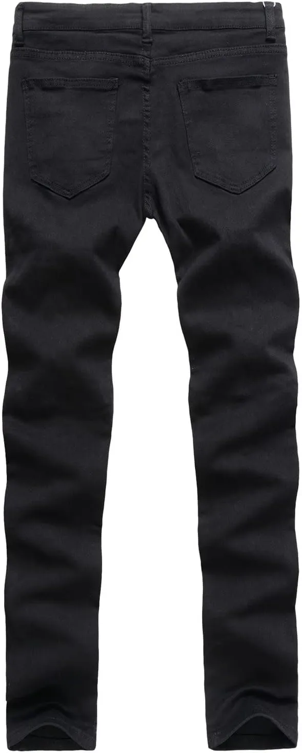 Men's Ripped Moto Biker Jeans Vintage Zipper Distressed Denim Pants Destroyed Slim Fit Stretch Pencil Jean
