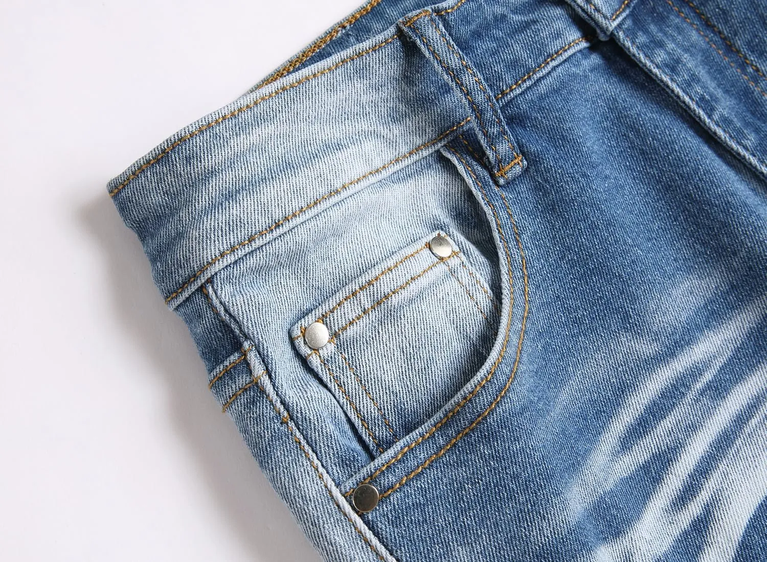 Men's Ripped Patch Elastic Jeans Fashion Slim Fit Regular Denim Pants