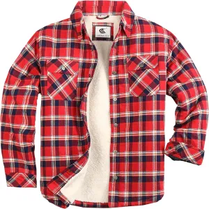 Men's Sherpa Lined Flannel Quilted Jacket Long Sleeve Cotton Button Up Down Jacket Winter Shirts