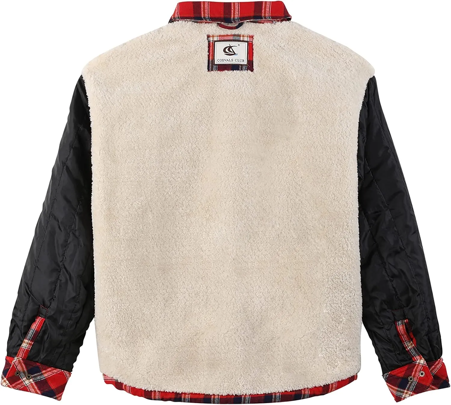 Men's Sherpa Lined Flannel Quilted Jacket Long Sleeve Cotton Button Up Down Jacket Winter Shirts