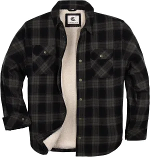Men's Sherpa Lined Flannel Quilted Jacket Long Sleeve Cotton Button Up Down Jacket Winter Shirts