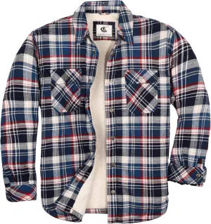 Men's Sherpa Lined Flannel Quilted Jacket Long Sleeve Cotton Button Up Down Jacket Winter Shirts