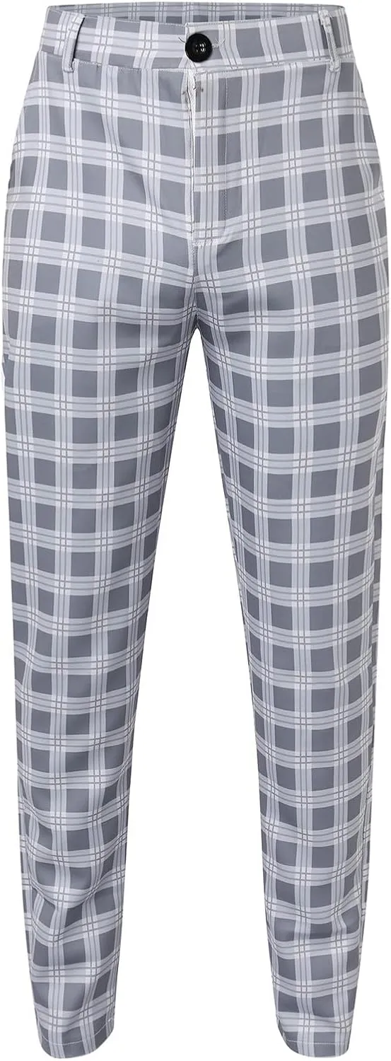 Mens Slim-Fit Pants Classic Fit Pants Casual Fashion Loose Plaid Zipper Trousers Travel Golf Chino Pant