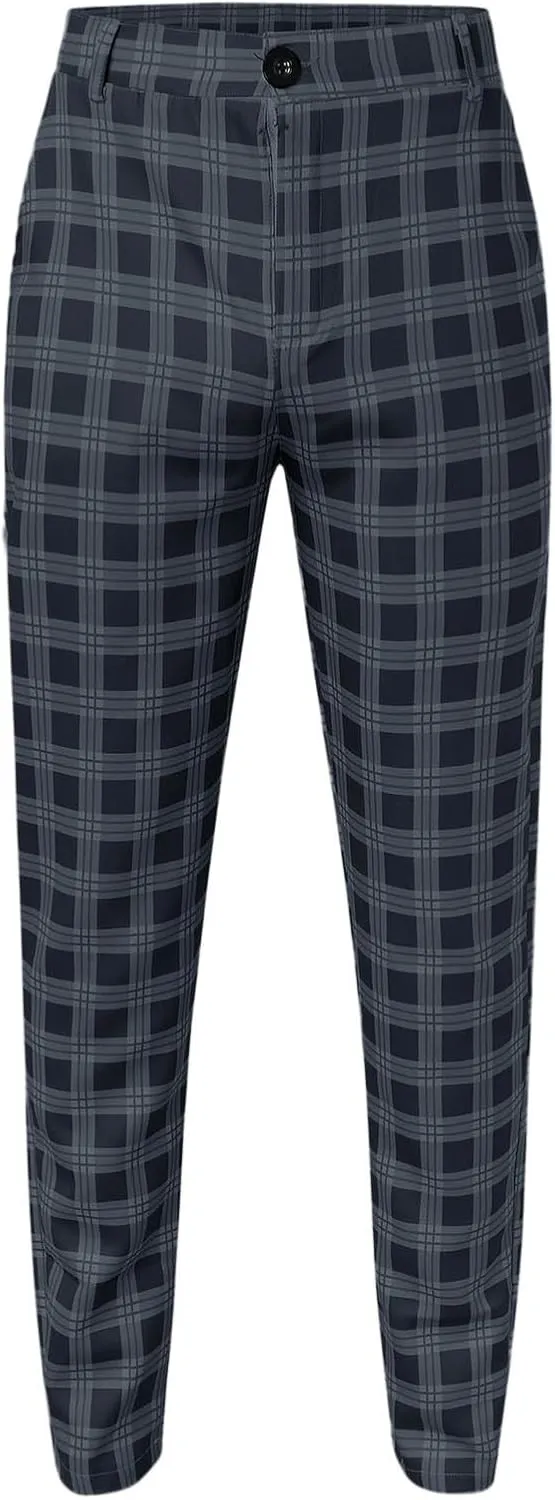 Mens Slim-Fit Pants Classic Fit Pants Casual Fashion Loose Plaid Zipper Trousers Travel Golf Chino Pant