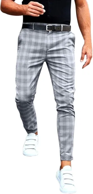 Mens Slim-Fit Pants Classic Fit Pants Casual Fashion Loose Plaid Zipper Trousers Travel Golf Chino Pant