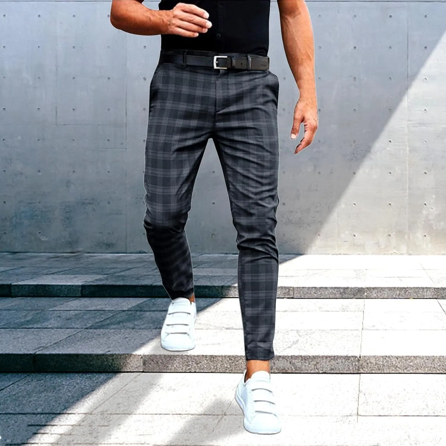 Mens Slim-Fit Pants Classic Fit Pants Casual Fashion Loose Plaid Zipper Trousers Travel Golf Chino Pant