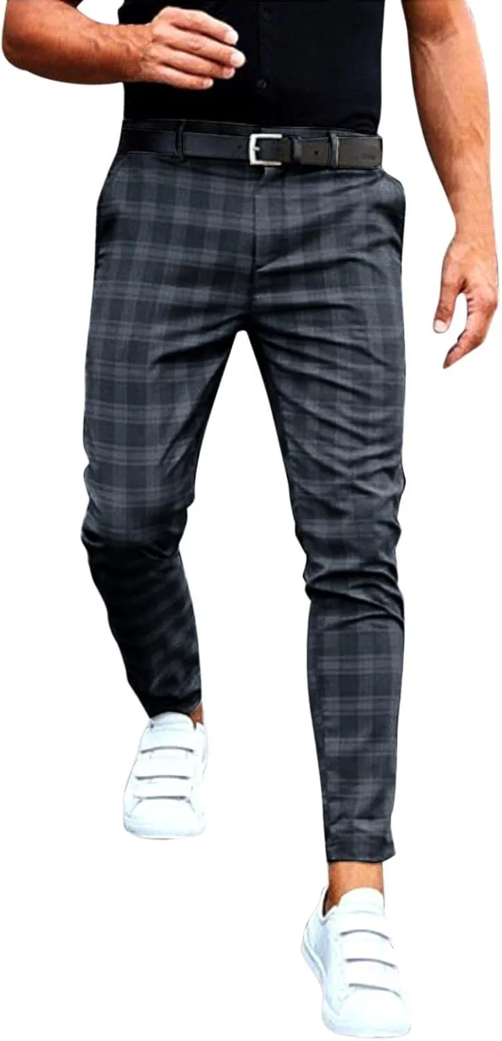 Mens Slim-Fit Pants Classic Fit Pants Casual Fashion Loose Plaid Zipper Trousers Travel Golf Chino Pant