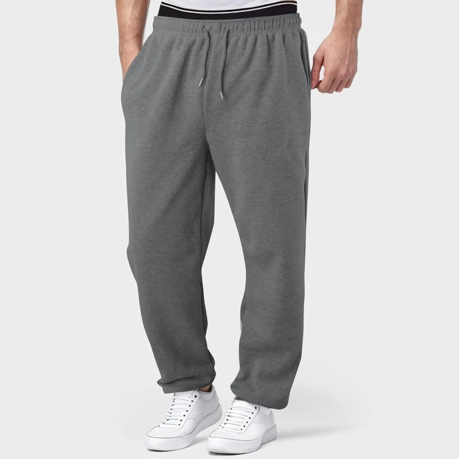 Men's Slim Fit Tapered Chino Pants, Fleece Lined Sweatpants Straight Leg Workout Comfy Pants Bottom Sweatpants Joggers