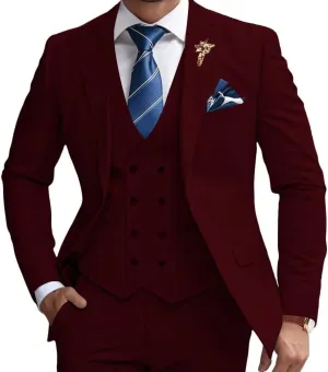 Mens Suits 3 Piece Slim Fit Suit Set Business Wedding Tuxedo Jacket Vest Pants